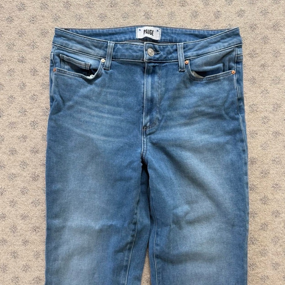 PAIGE High Rise Flare Jeans Womens Size 31 Medium Wash Stretch Denim - Picture 3 of 6